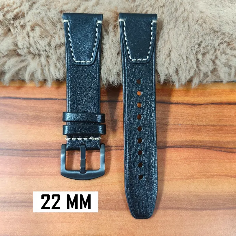 22mm Black Premium Quality Pure Leather Watch Strap